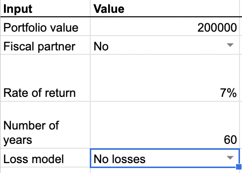 Case study 1 input parameters