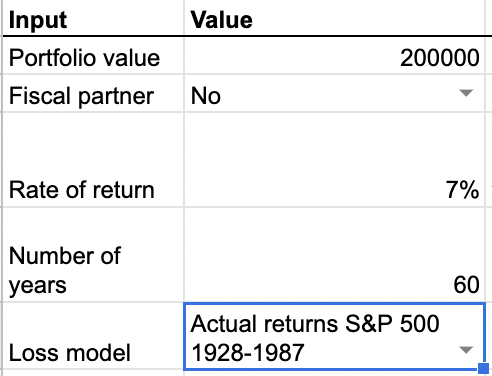 Case study 4 input parameters