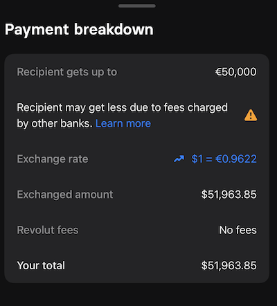 Revolut transfer screen example